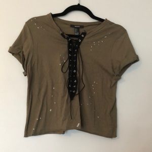 Cropped Lace Up T-shirt